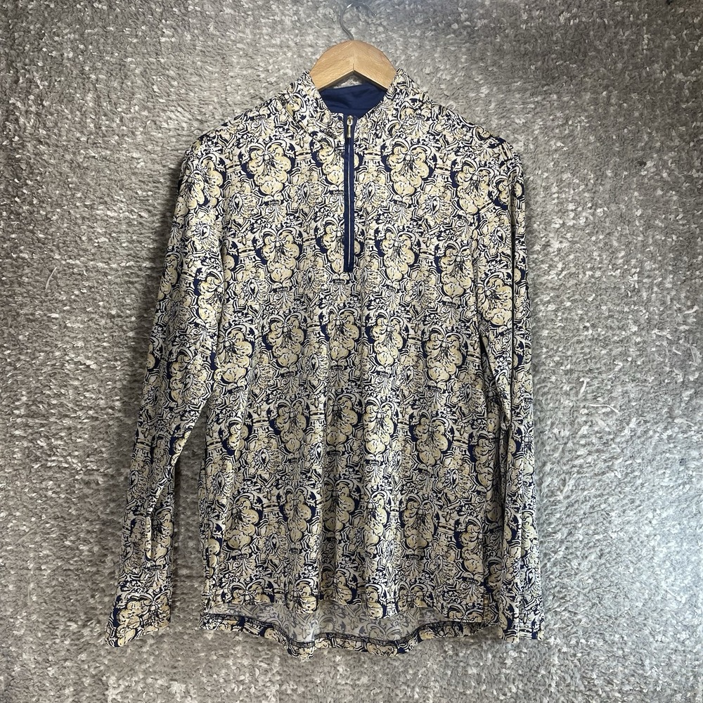 San Soleil L Floral Long Sleeve Top Quarter Zip UPF 50 Golf Equestrian Polyester